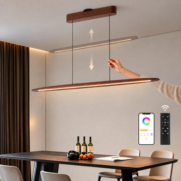 51" Wood Linear Pendant Hanging Lights Modern Light Linear Chandelier Wood Dinning Room Lighting 50w Dimmable