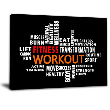 Workout Word Cloud Canvas Wall art, Exercise Workout Gym Wall art, Crossfit Fitness Inspirational Quotes Poster