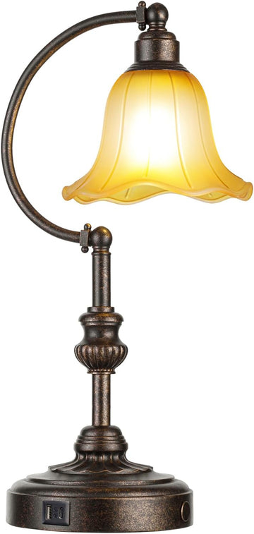 Touch Farmhouse Table Lamp, 3-Way Dimmable Rustic Nightstand Lamp with USB A+C Ports
