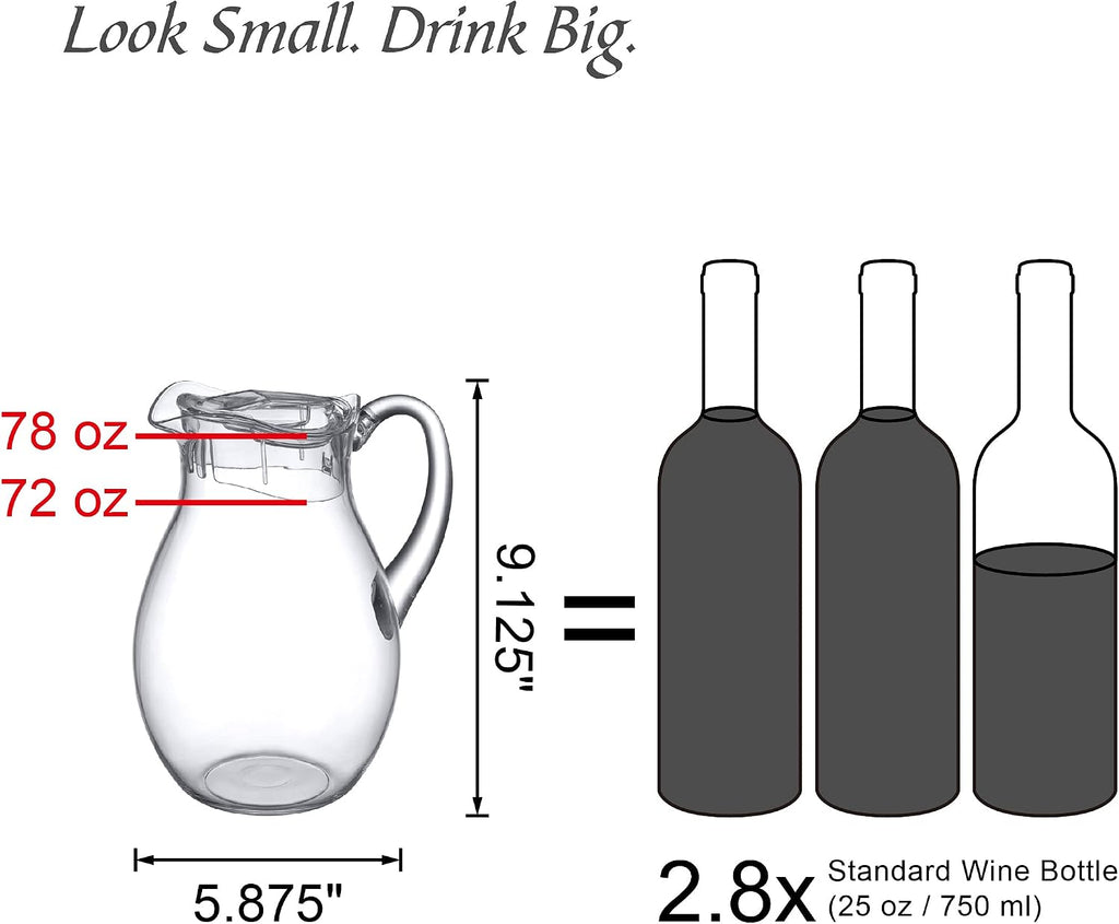 Bubbly - Plastic Pitcher (64 oz, 2 Quart), Clear Water Pitcher with Lid, Fridge Jug, BPA-Free, Shatter-Proof, Great