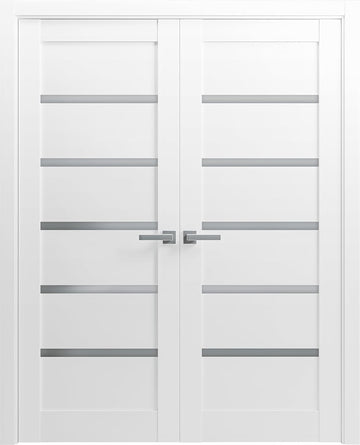 Quadro 4117 | Double Swing Interior French Doors with Glass with Frosted Glass, MDF, Hardware Included, 72x84, White, Modern