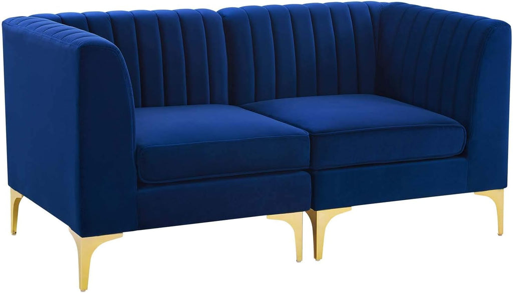 EEI-4346-NAV Triumph Channel Tufted Performance Velvet Loveseat, Navy