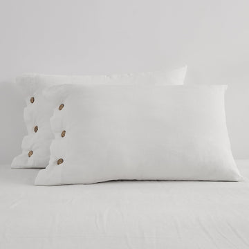 Button Closure Linen Pillow Shams Stardard Size Cream Pillowcases