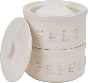 Vintage Ceramic Salt and Pepper Shaker Set Condiments Cellar Stacking Bowls With Lid - Set of 2