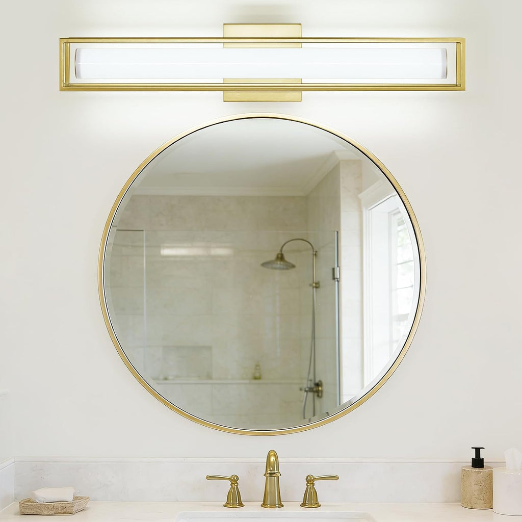 6000K Dimmable Bathroom Vanity Light, 26.2in Brushed Gold Bathroom Light Fixtures, 12W LED Bathroom Lights Over