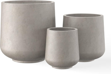 Set of 3 Weathered Concrete Curved Round Planters for Modern Home | Handcrafted, Premium, Durable, All-Weather Cement