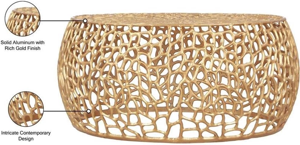 Priya Collection Modern | Contemporary Solid Aluminum Round Coffee Table with Intricate Design, 35" W x 35" D x 16" H