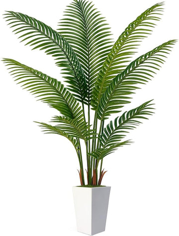 7FT Artificial Palm Tree, Tall Artificial Tree Plants with Fake Plants, Large Faux Plants Indoor with Lifelike Leaves