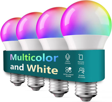 Smart Light Bulbs 4 Pack, 2.4GHz Color Changing Light Bulb, Works with Alexa Google Home, A19 E26 Dimmable LED Light