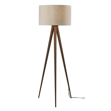 Floor Lamp, Walnut Rosewood & Beige Fabric, 3-Way, 60.25"