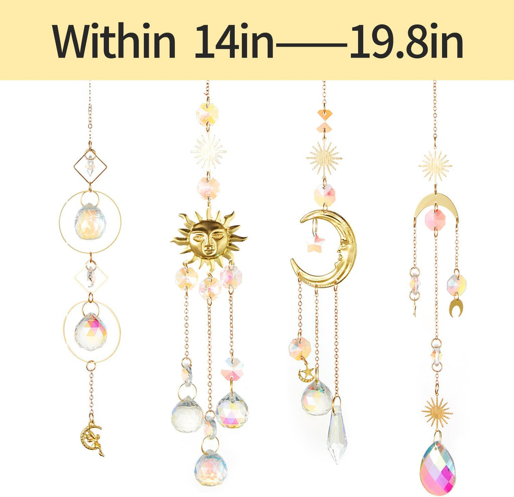 4PK Crystal Suncatcher for Windows Hanging Decor, Prism Sun Catcher with Chain and Hook