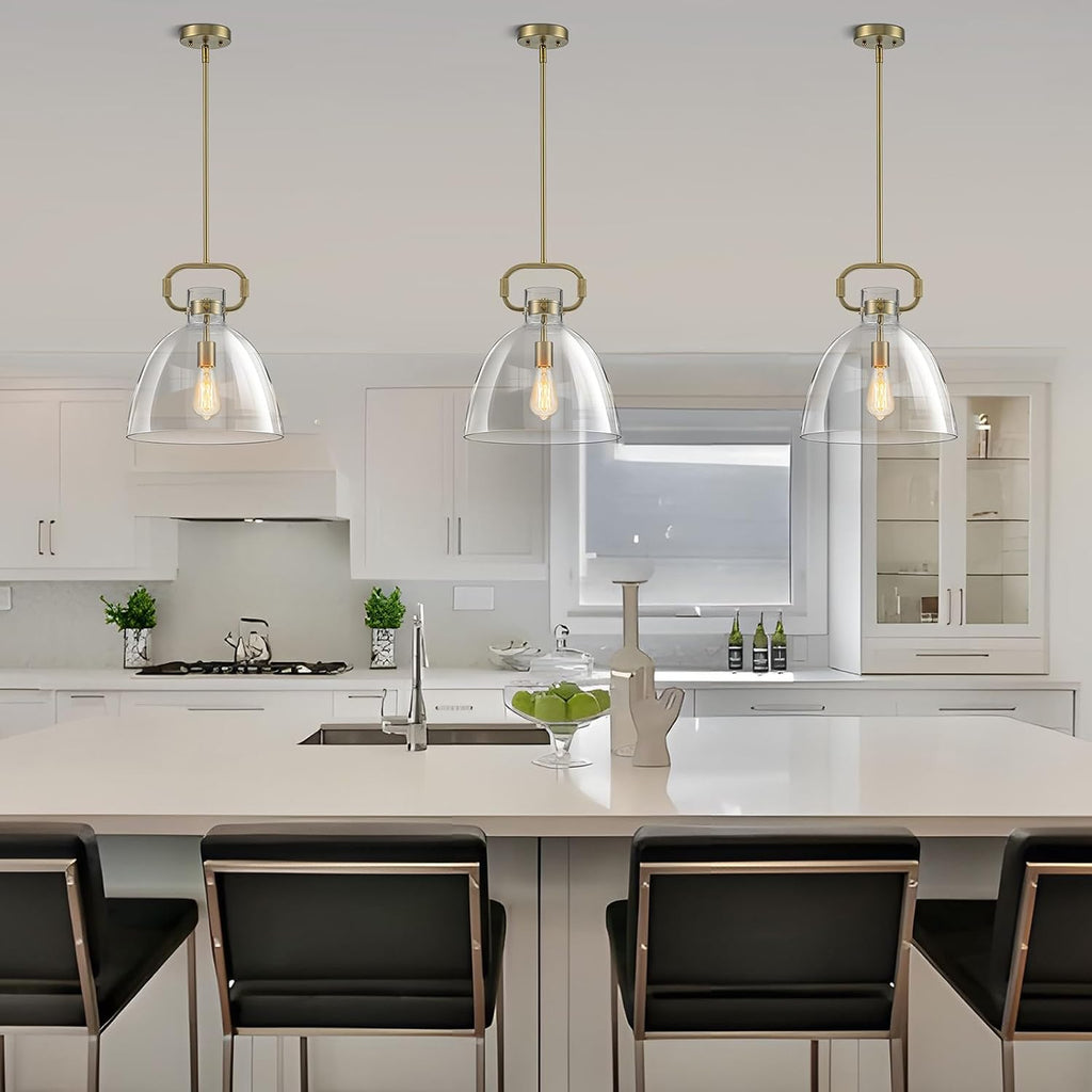 14'' Large Glass Pendant Lights Kitchen Island, 1-Light Modern Gold Kitchen Island Lighting, Adjustable Antique Brass