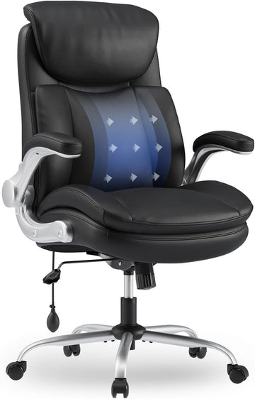 Big and Tall- High Back Executive - Ergonomic Home Computer Desk Chair with Padded Flip-up Arms, Adjustable Lumbar