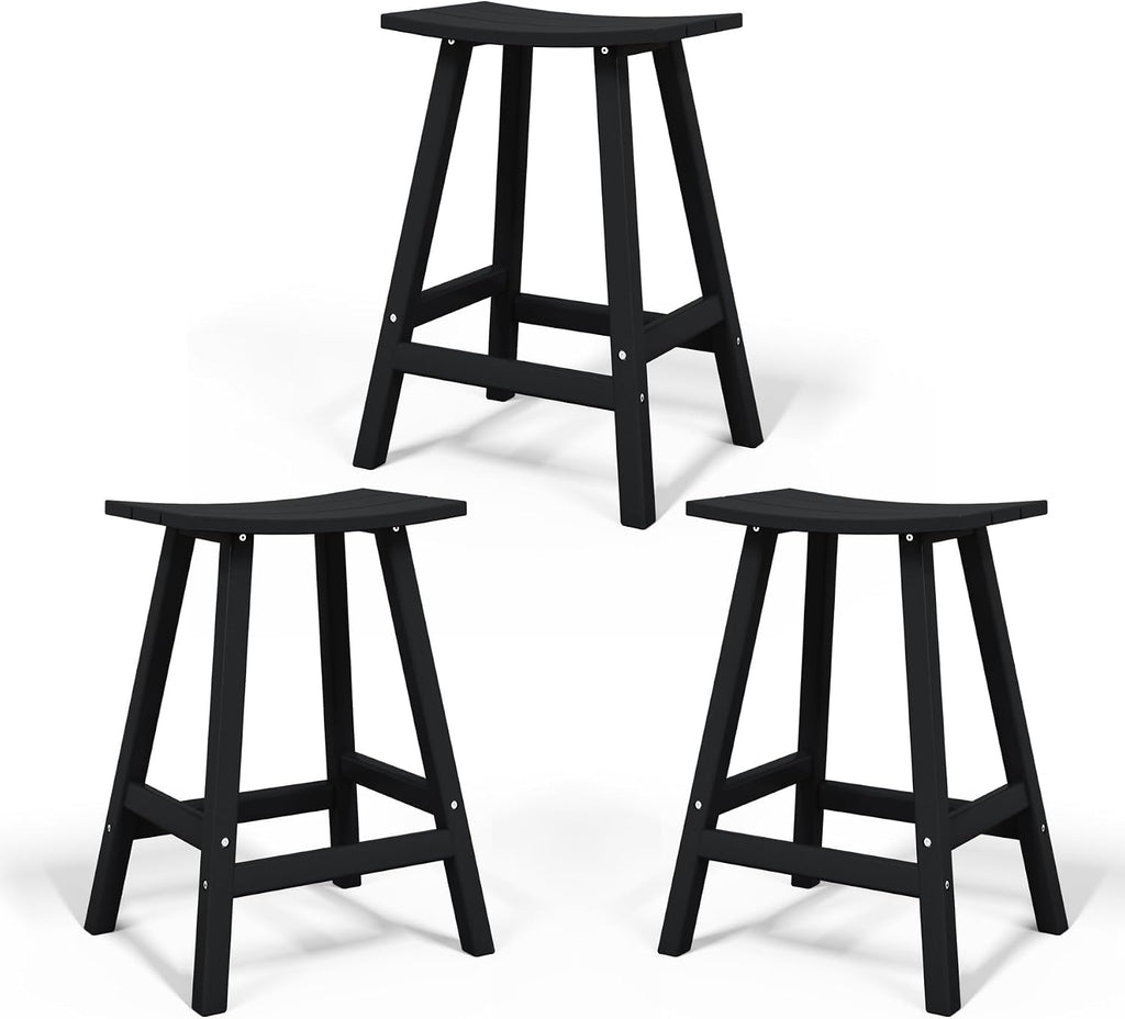 All-Weather Bar Stools Set of 3, 29" Height Outdoor Bar Stools, Adirondack Poly Patio Bar Stool Counter and Garden