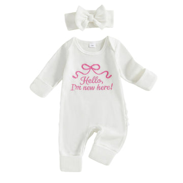 Girl Winter Clothes Newborn Going Coming Home Outfit Ruffle Mitten Sweater Romper Cute Knitted Jumpsuit (Hello I'm