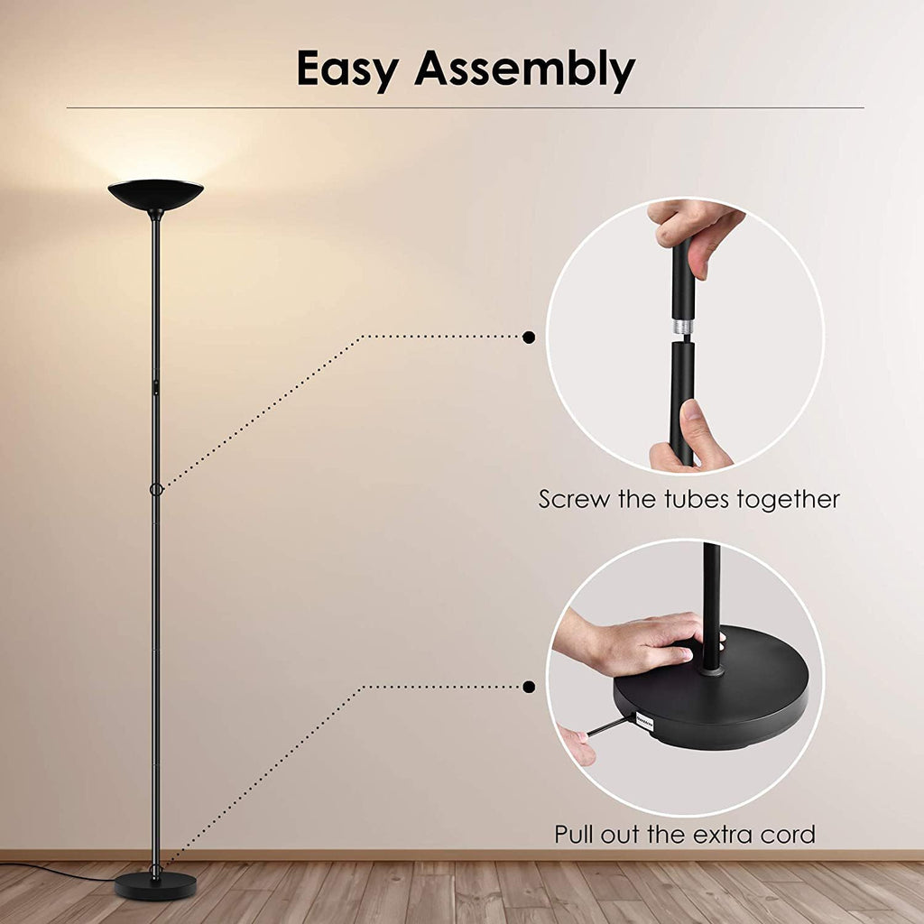Floor Lamp/Standing Lamp, 20W 2000LM LED Torchiere Lamp, Stepless Dimmable, Touch Control, 3000K Daylight