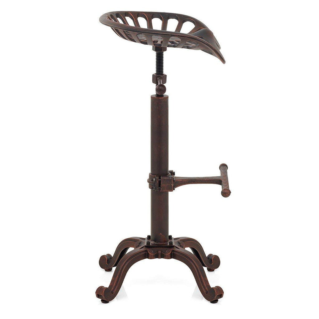 Rustic Industrial Bar Stool - Cast Iron Tractor Stool Adjustable Height Swivel Breakfast Bar Stool (Copper)