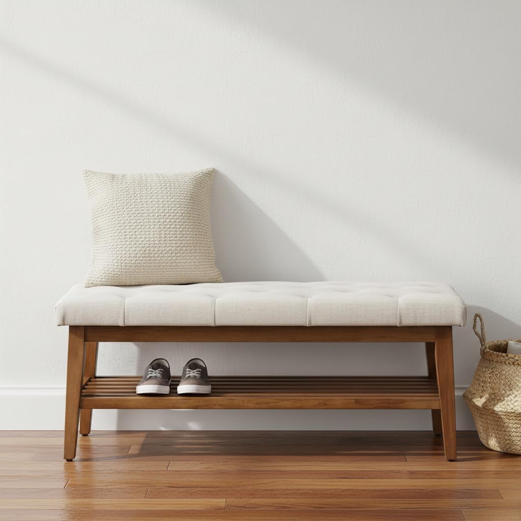 Entryway Shoe Bench, End of Bed Bench,Upholstered Button-Tufted Bench , Fabric Ottoman Bench , Padded Bench with