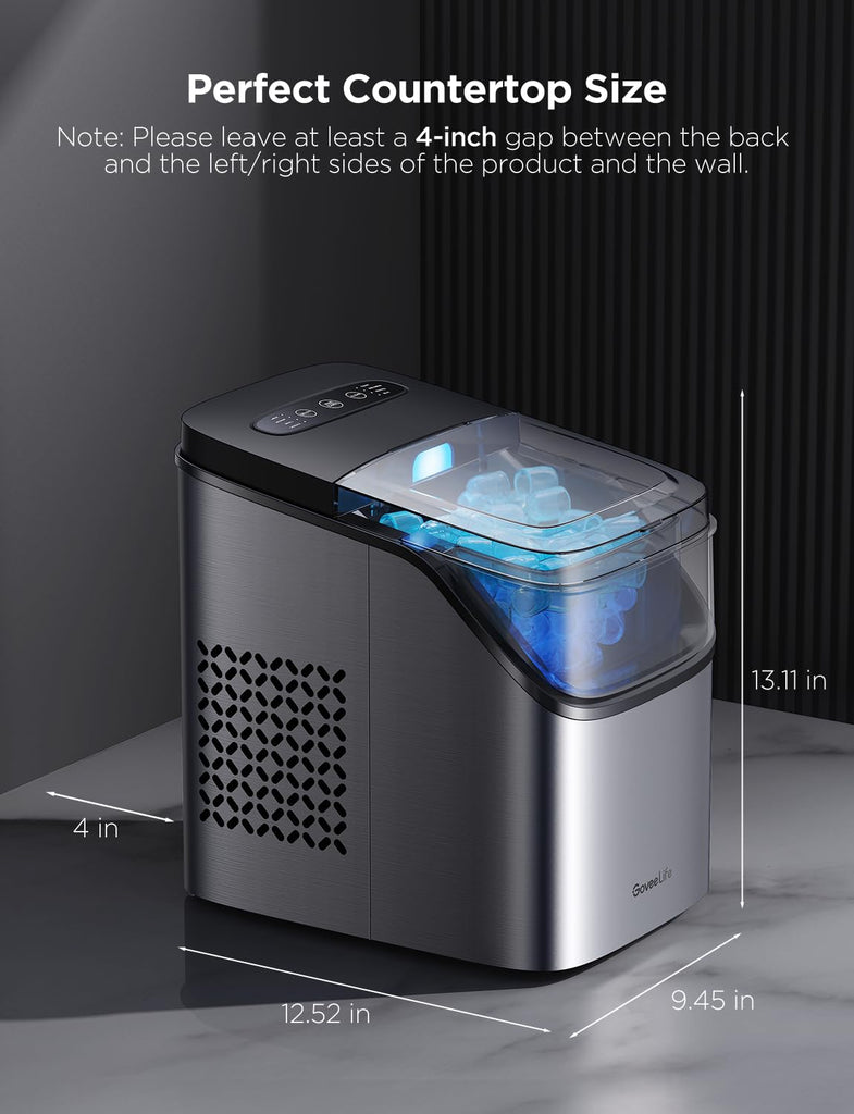 Smart Ice Maker Countertop, Portable Ice Machine with Voice Control, 9 Ice Cubes in 6 Minutes 3 Sizes, 26lbs/24Hrs