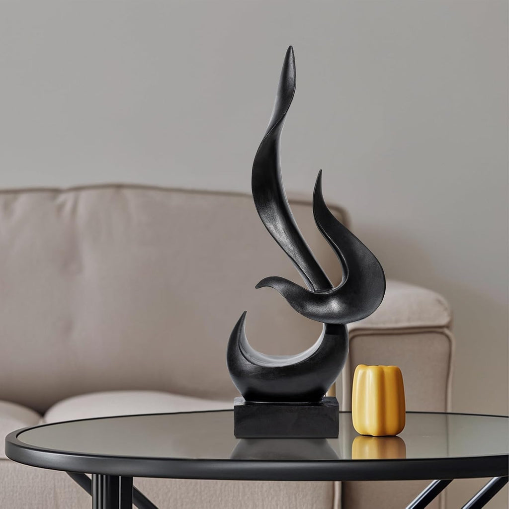 Black Fire Flame Sculpture, Modern Abstract Resin Statue, Art Statue Home Decor TV Stand Coffee Table Shelf Accents
