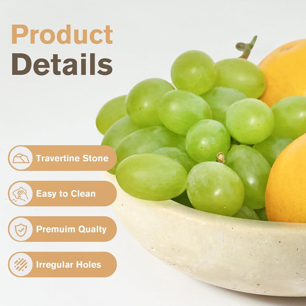 Marble Bowl Decorative, 7.8'' Entryway Travertine Bowl For Keys Fruit Candy Jewelry, Natural Stone Bowls for Entry