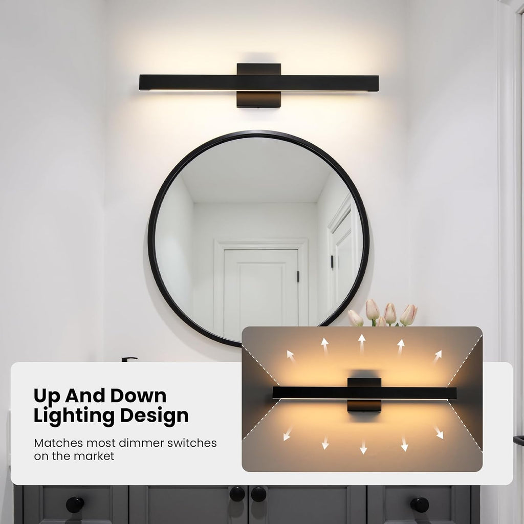 Modern Bathroom Vanity Light 24 Inch Black Bathroom Lighting Fixtures Over Mirror 20W 5CCT Dimmable LED Vanity Lights