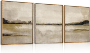 Neutral Abstrcat Landscape Framed Canvas Wall Art Set-16"x24"x3 - Set of 16