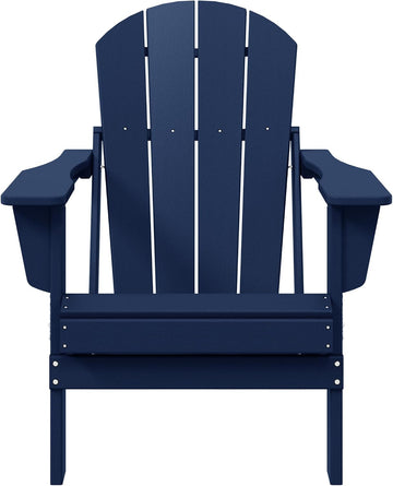 Malibu HDPE Outdoor Patio Folding Poly Adirondack Chair, Navy Blue