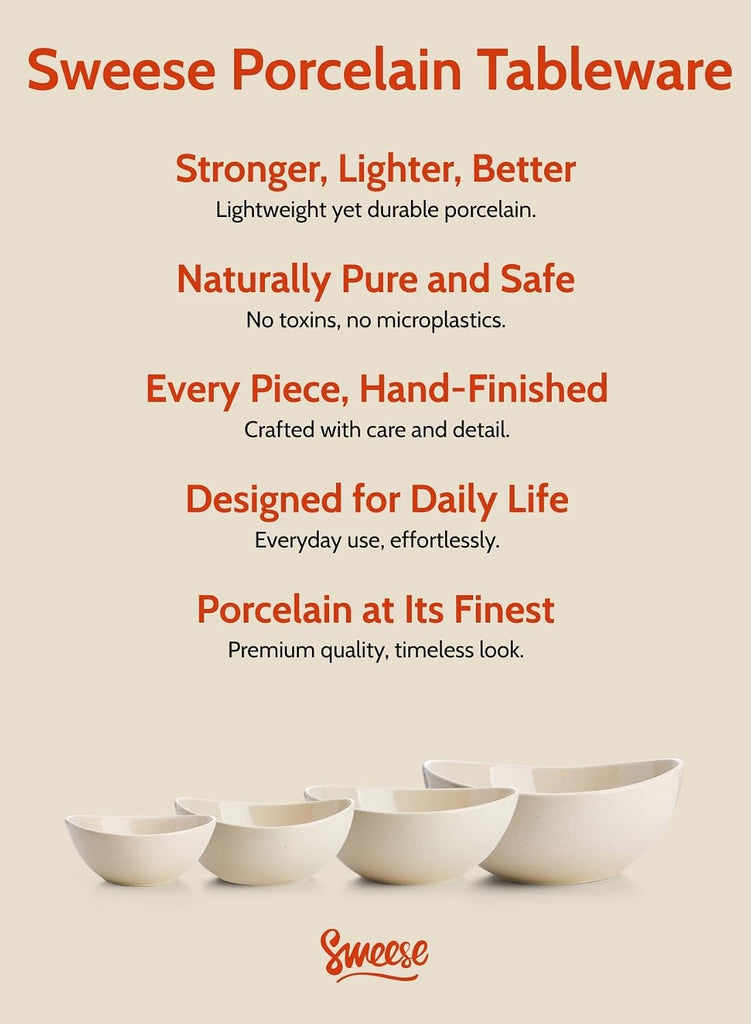 Porcelain Serving Bowls Set for Entertaining, Multipurpose 10-18-28-42oz, Beige