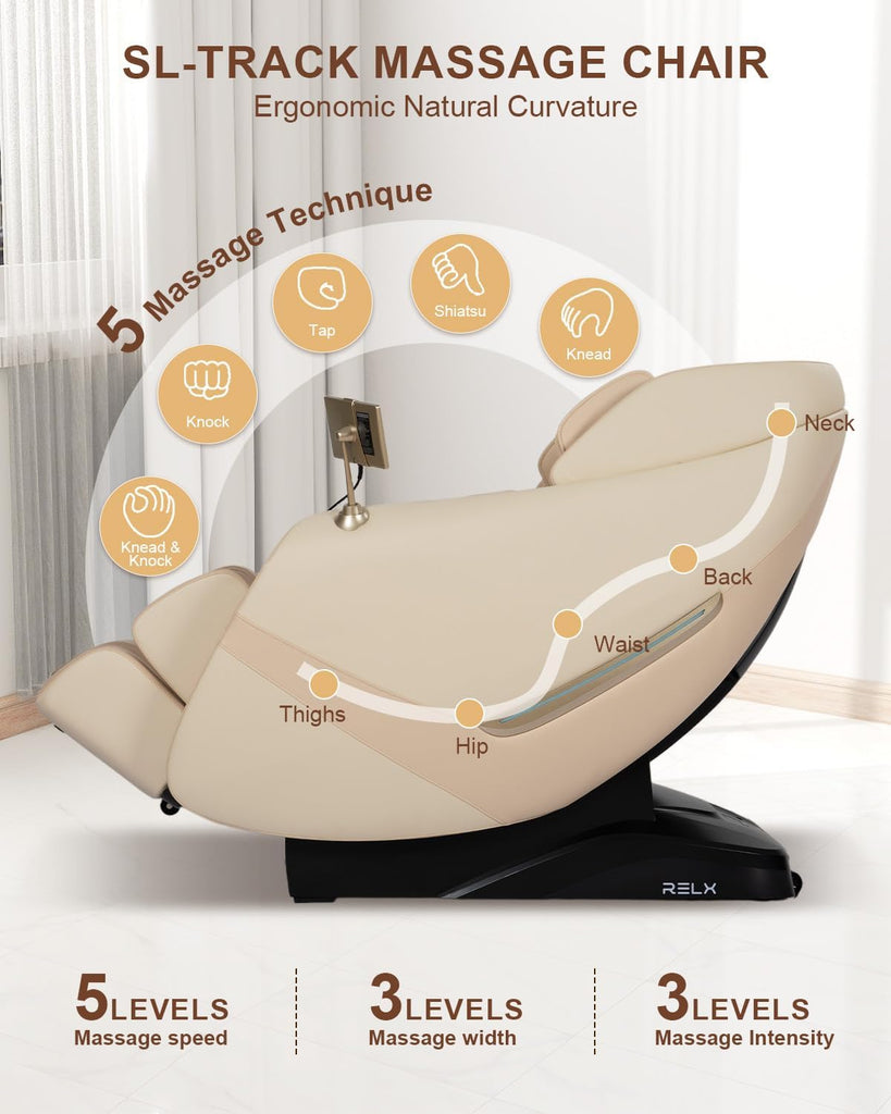 Massage Chair Full Body, Zero Gravity, Airbag Shiatsu, SL-Track, Beige | Zero Gravity Massage Chair with 13 Modes