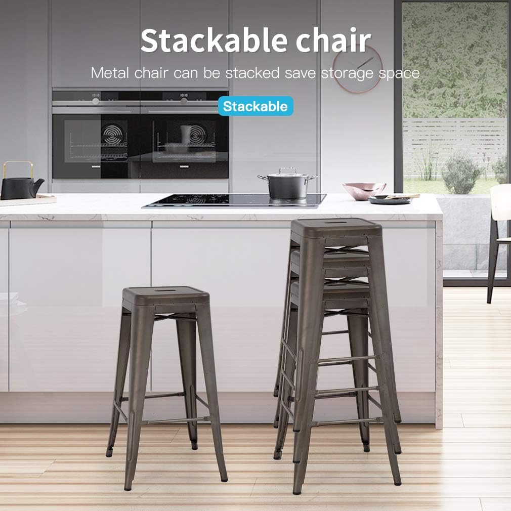 Metal Bar Stools Set of 4 Counter Height Bar Stool 30 Barstools Industrial Patio Stool Stackable Stool