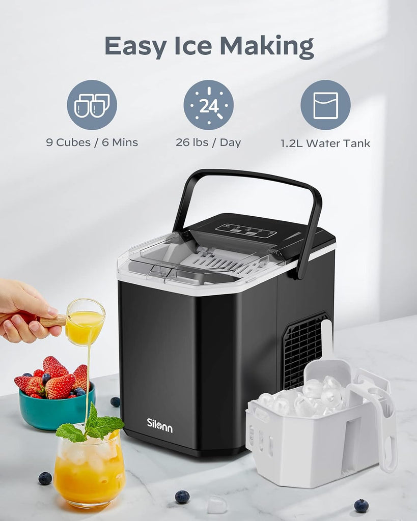 Ice Maker Countertop, Portable Ice Machine with Carry Handle, Self-Cleaning Ice Makers with Basket and Scoop, 9 Cubes