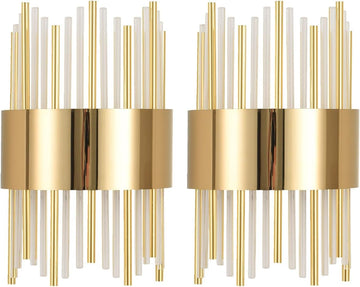 Crystal Sconces Wall Lighting, LED Modern Crystal Wall Sconces Set of Two, Art Deco Wall Sconce, Art Deco Sconce, for Bedroom, Living Room, Dining Room, LED 32W with Light Source,3000K