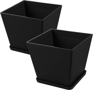 2Packs Taper Planter Indoor Outdoor Plant Pots | With Tray Collecting Water for Porch, Patio, Backyard Planters
