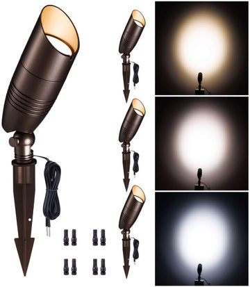 LED Spotlight, 3000K/4000K/5000K Adjustable Color Temperature Waterproof Outdoor Landscape Uplight, 12V AC/DC Wired