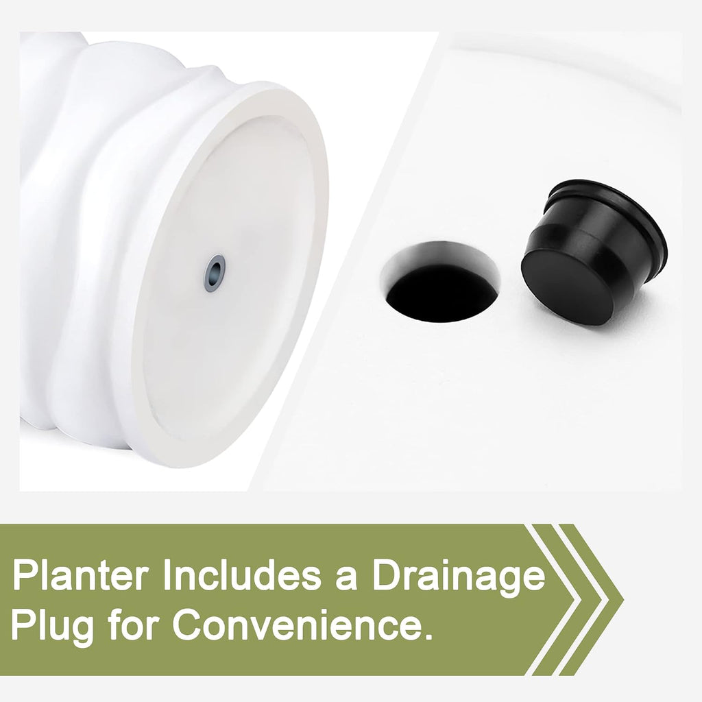 Tall Planters for Outdoor Plants, Set of 2 Garden White | With Drainage Hole and Rubber Plug, Modern White