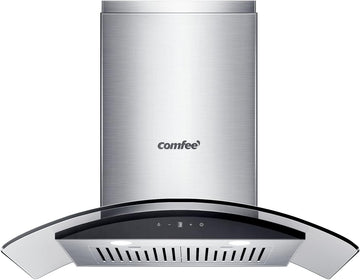 30 Inch Stainless Steel Kitchen Range Hood 450 CFM 3 Speed Gesture & Touch Control, LED Lights, Baffle Filters, Convertible Ducted/Ductless Glass Canopy