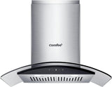 30 Inch Stainless Steel Kitchen Range Hood 450 CFM 3 Speed Gesture & Touch Control, LED Lights, Baffle Filters, Convertible Ducted/Ductless Glass Canopy