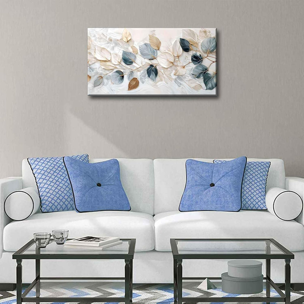 Large Living Eucalyptus Leaf Canvas Wall Art Teal White Botanical Abstract Decor painting Pictures Modern Nordic