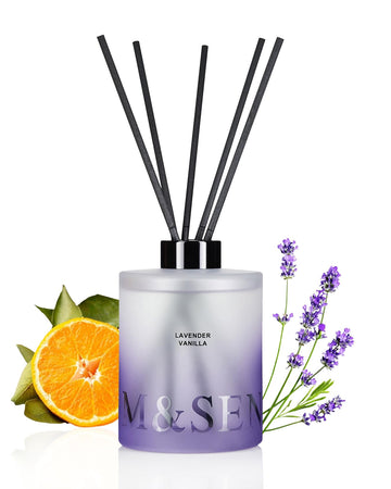 Reed Diffuser Set, Lavender Vanilla, 17 oz Natural Essential Oil
