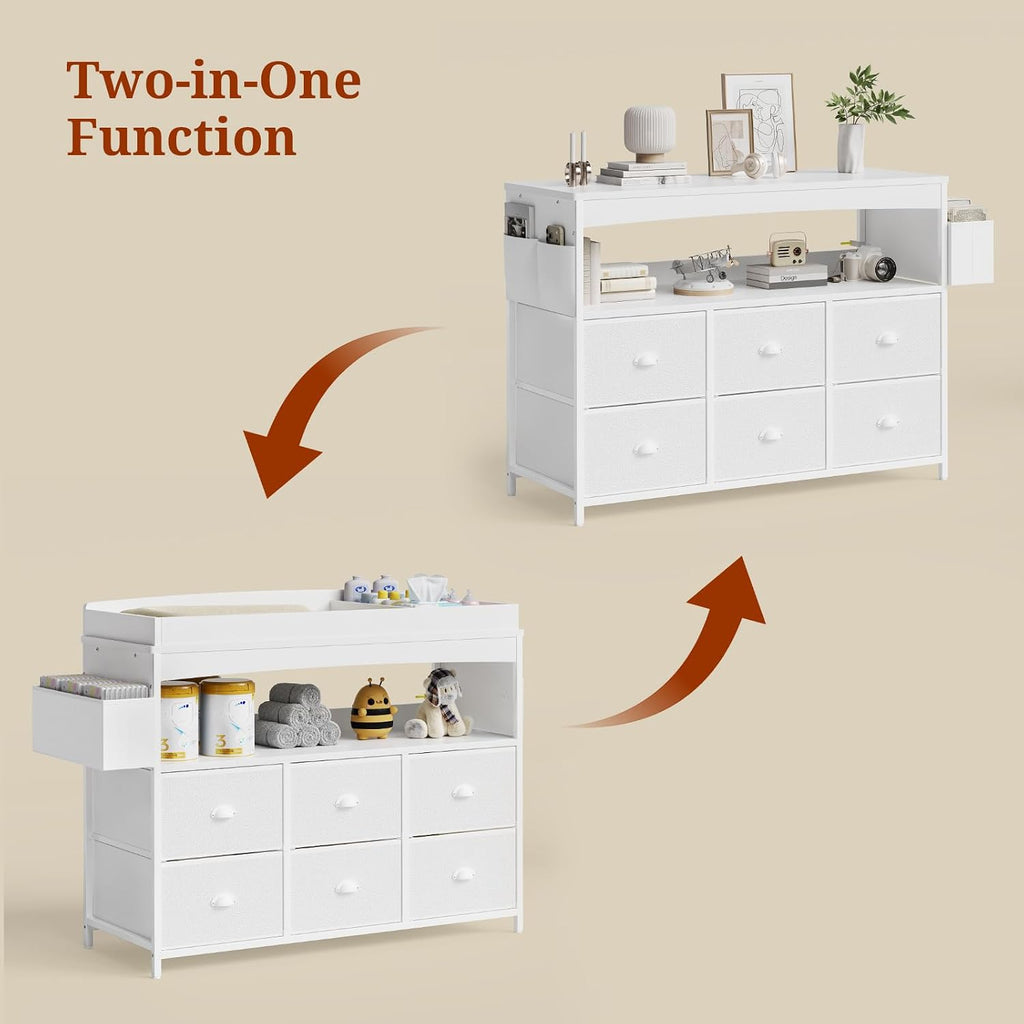 Changing Table with Storage, Changing Table Dresser, Diaper Changer Crib Sleeper Fabric Drawers, Storage Dividers