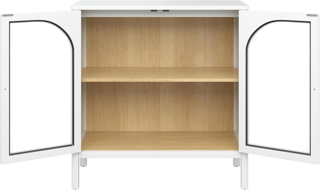 Mason Storage Accent Cabinet Sideboard Buffet, Credenza with Glass Doors and Adjustable Shelf for Dining Room