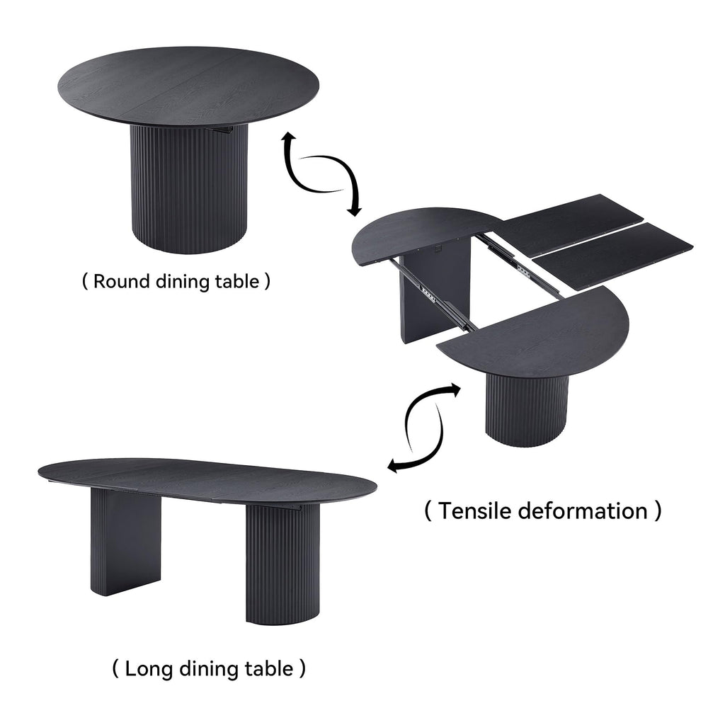 86.6'' Black Extendable Dining Table Oval Round Kitchen Table for 8, Modern Mid-Century Style, Easy Assembly, Black