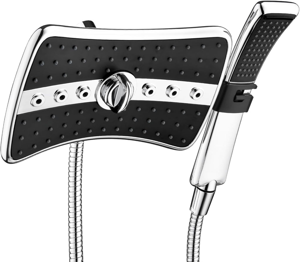 High Pressure Dual Shower Head Combo, Handheld Showerhead Rainfall Shower Head Combo with Black Face
