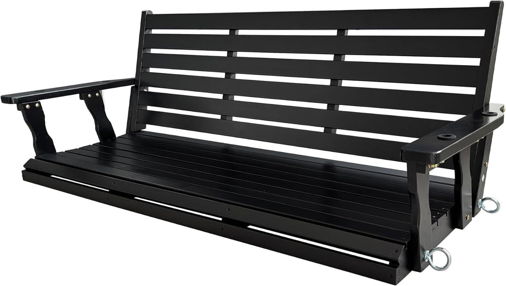 Wooden Porch Swing, Ergonomic Seat, Bench Swing with Hanging Chains and 7mm Springs, Heavy Duty 880 LBS, for Outdoor