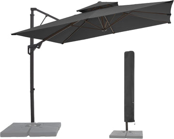 9x9 ft 2-Tier Cantilever Patio Umbrella, Large Square Outdoor Offset Umbrella with Double Top Vent and 360-degree - Gray