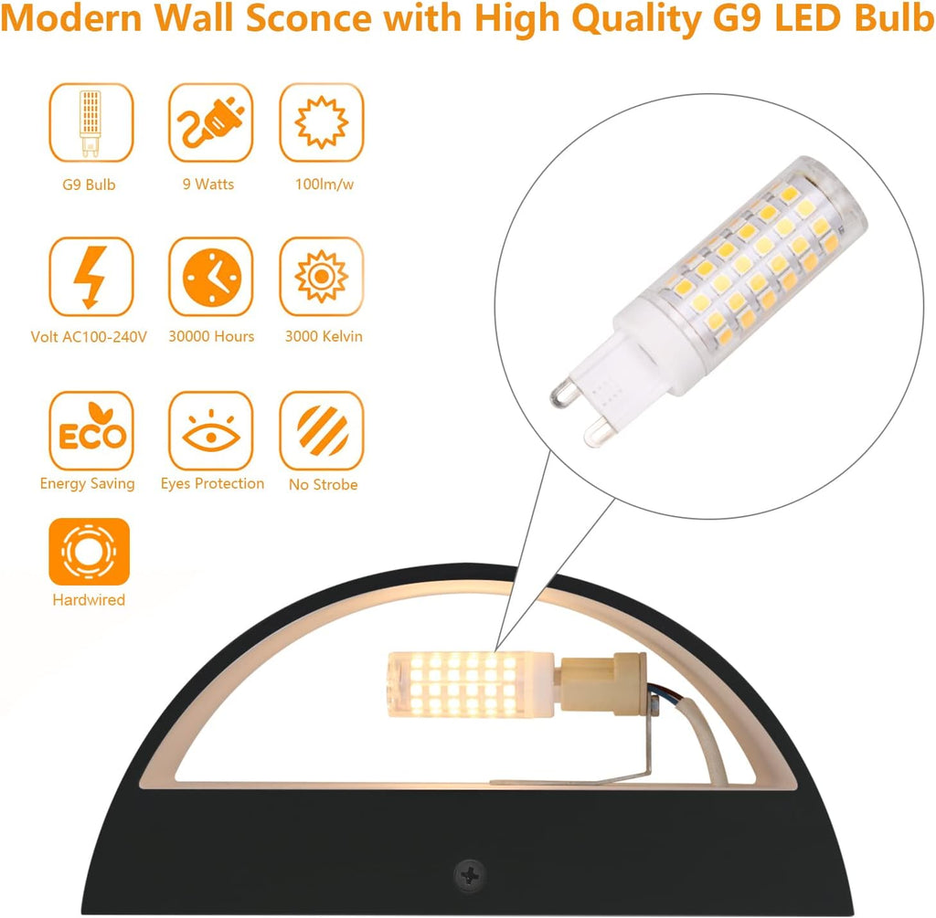 Black Modern LED Wall Sconce Indoor Wall Lights 1 Pack Hardwired Up and Down Wall Mount Light Bedroom Hallway