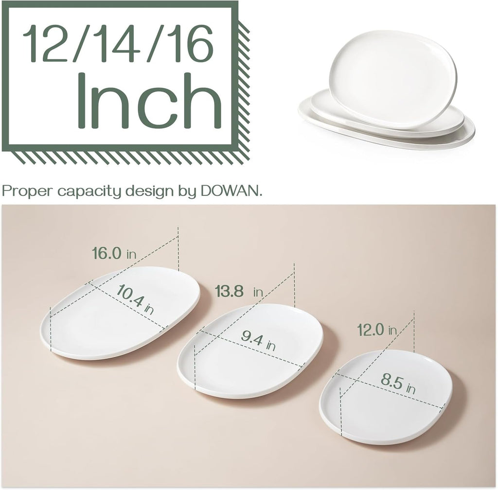 Large Serving Platter, 16"/14"/12" Porcelain Platters for Entertaining Wedding Party, White Oval Plates Set of 3