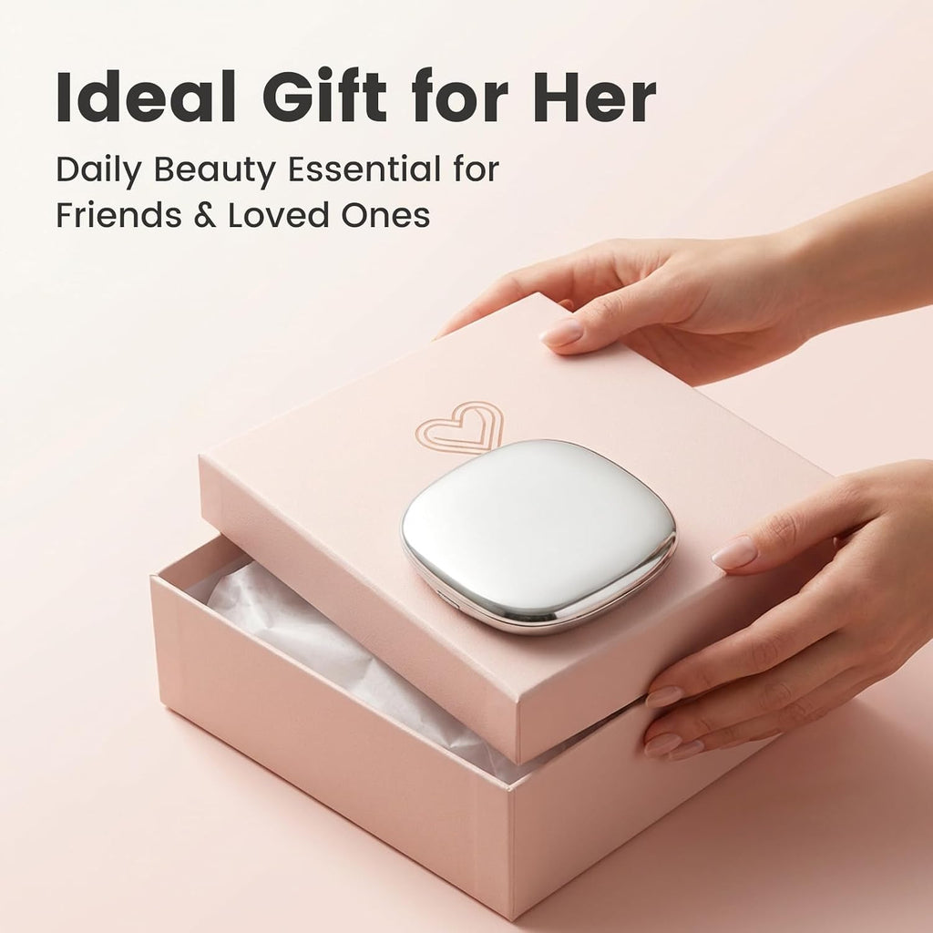 1X 10X Magnifying Compact Makeup Mirror, 3 Color Dimmable LED Lighted Travel Mirror, Double Sided 4"