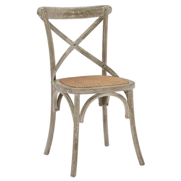 Gear Rustic Modern Farmhouse Elm Wood Rattan Dining Chair in Gray